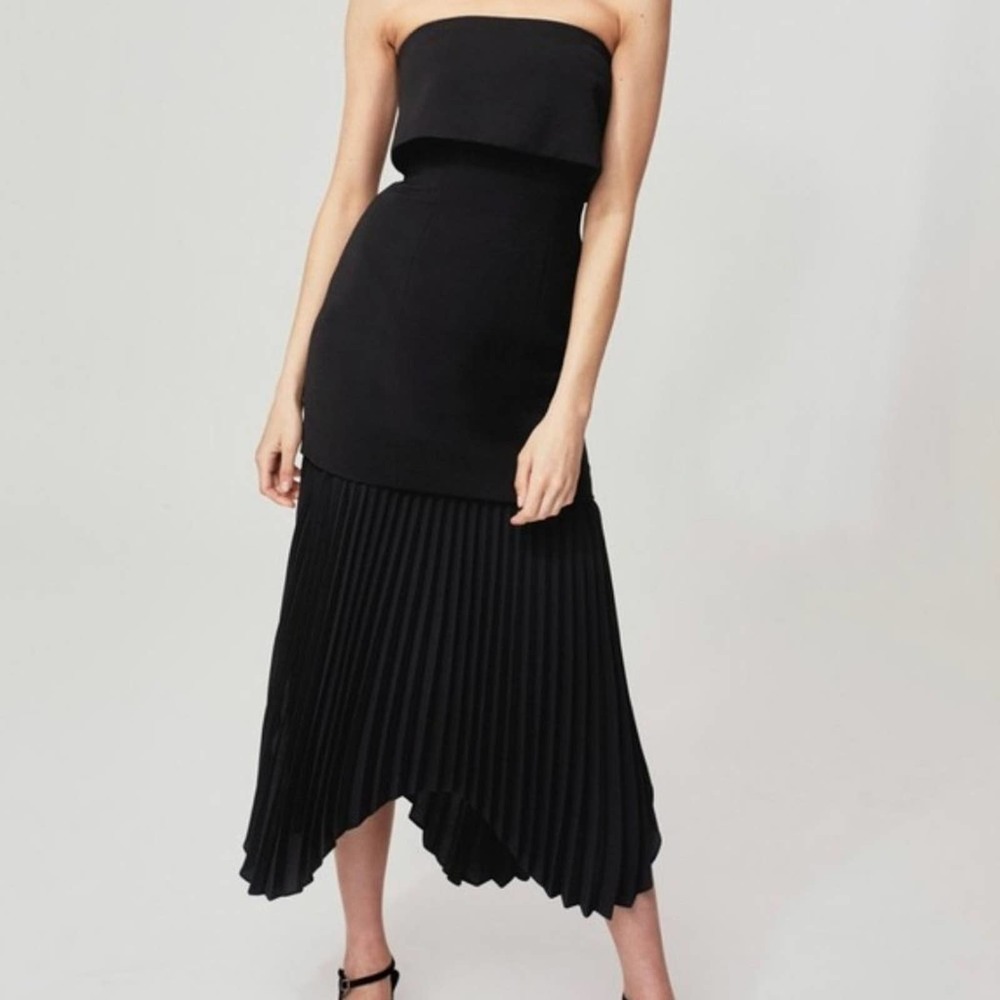 C/MEO Collective Take Seriously Strapless Popover Pleated Midi Dress, Large